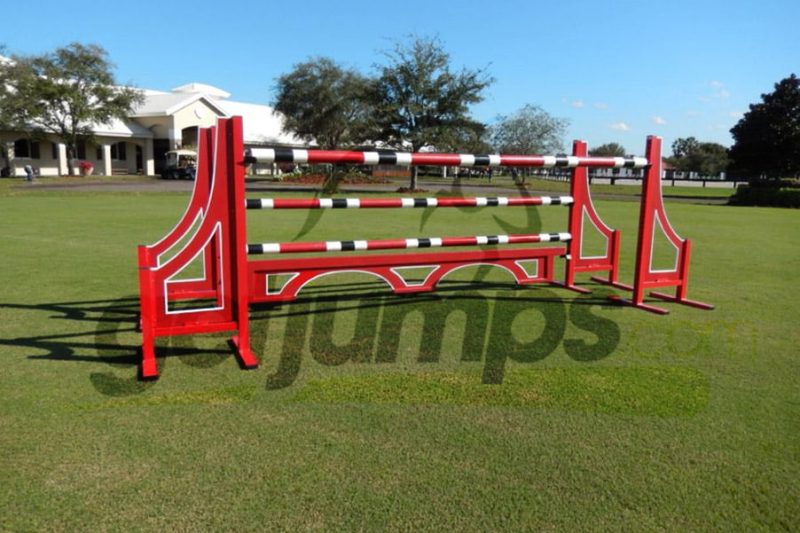 red stripped classic jumper horse jump